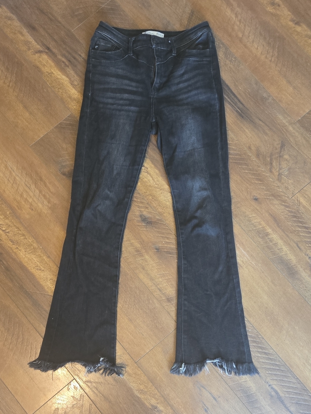 KanCan Black Washed Flare Jeans with Frayed Hem